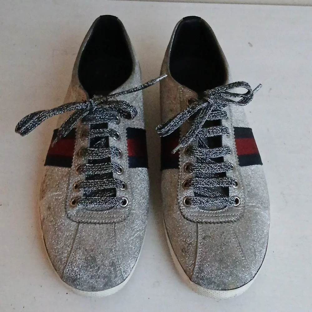 GUCCI Silver Glitter Bambi Sneakers Size 10.5